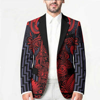 Custom New Zealand Taiaha Maori Blazer Whero Minimalist Silver Fern Tukutuku Motif