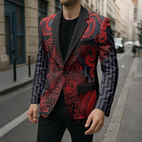 Custom New Zealand Taiaha Maori Blazer Whero Minimalist Silver Fern Tukutuku Motif