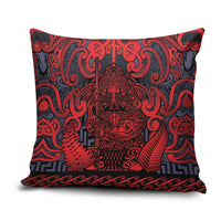 New Zealand Taiaha Maori Pillow Cover Whero Minimalist Silver Fern Tukutuku Motif