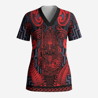 Custom New Zealand Taiaha Maori Scrub Top Whero Minimalist Silver Fern Tukutuku Motif