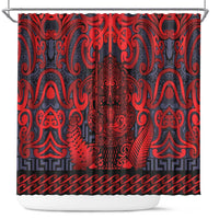 New Zealand Taiaha Maori Shower Curtain Whero Minimalist Silver Fern Tukutuku Motif