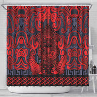 New Zealand Taiaha Maori Shower Curtain Whero Minimalist Silver Fern Tukutuku Motif