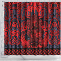 New Zealand Taiaha Maori Shower Curtain Whero Minimalist Silver Fern Tukutuku Motif