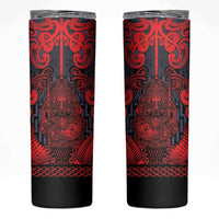 Custom New Zealand Taiaha Maori Skinny Tumbler Whero Minimalist Silver Fern Tukutuku Motif