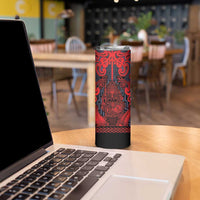 Custom New Zealand Taiaha Maori Skinny Tumbler Whero Minimalist Silver Fern Tukutuku Motif