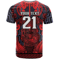 Custom New Zealand Taiaha Maori T Shirt Whero Minimalist Silver Fern Tukutuku Motif