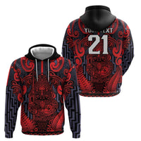 Custom New Zealand Taiaha Maori Zip Hoodie Whero Minimalist Silver Fern Tukutuku Motif