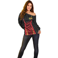 Custom Oceania Football Papua New Guinea Off Shoulder Sweater Polynesian Tribal Pattern