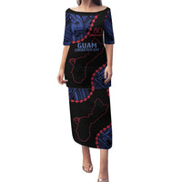 Personalized Guam 80th Anniversary Liberation Day Family Matching Puletasi and Hawaiian Shirt Guahan Basic Seal LT9 Mom's Dress Black - Polynesian Pride