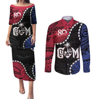 Personalized Guam 80th Anniversary Liberation Day Couples Matching Puletasi and Long Sleeve Button Shirt Tano I Man Chamoru Since 1944 LT9 Black - Polynesian Pride