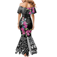 Guahan Puti Tai Nobiu Family Matching Mermaid Dress and Hawaiian Shirt Guam Bougainvillea Flower Art
