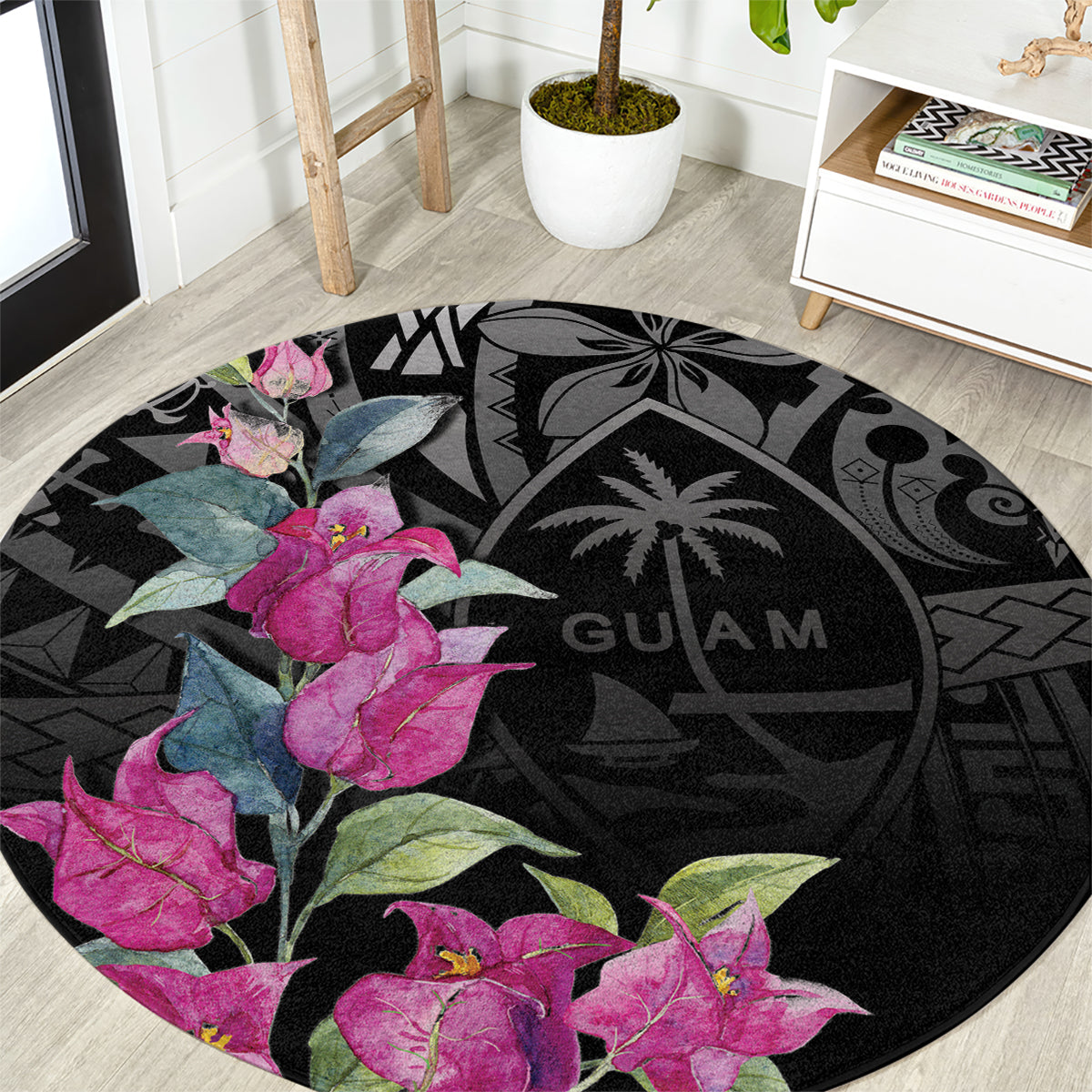Guahan Puti Tai Nobiu Round Carpet Guam Bougainvillea Flower Art