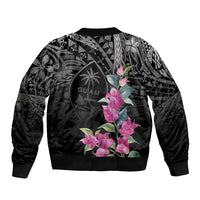 Guahan Puti Tai Nobiu Sleeve Zip Bomber Jacket Guam Bougainvillea Flower Art