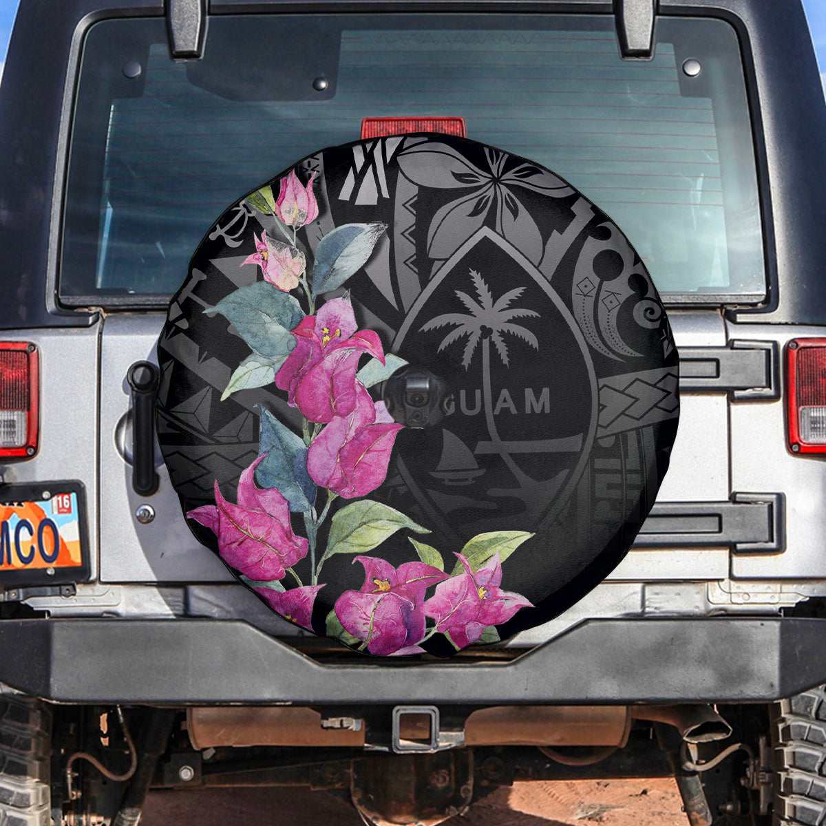 Guahan Puti Tai Nobiu Spare Tire Cover Guam Bougainvillea Flower Art