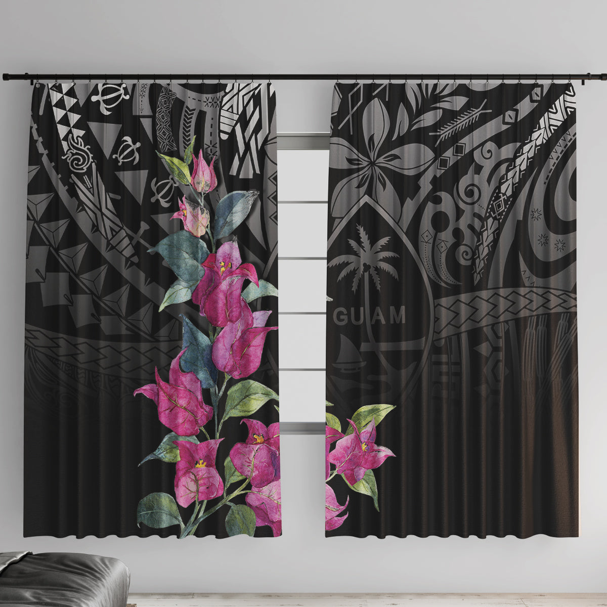 Guahan Puti Tai Nobiu Window Curtain Guam Bougainvillea Flower Art