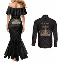Personalized Haiti First Black Republic Couples Matching Mermaid Dress and Long Sleeve Button Shirt Negre Marron With Map And Flag