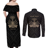 Personalized Haiti First Black Republic Couples Matching Off Shoulder Maxi Dress and Long Sleeve Button Shirt Negre Marron With Map And Flag LT9 - Polynesian Pride