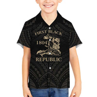 Personalized Haiti First Black Republic Family Matching Long Sleeve Bodycon Dress and Hawaiian Shirt Negre Marron With Map And Flag LT9 Son's Shirt Black - Polynesian Pride