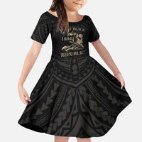 Personalized Haiti First Black Republic Family Matching Mermaid Dress and Hawaiian Shirt Negre Marron With Map And Flag LT9 Daughter's Dress Black - Polynesian Pride