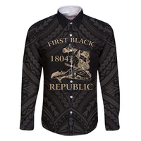 Personalized Haiti First Black Republic Family Matching Mermaid Dress and Hawaiian Shirt Negre Marron With Map And Flag LT9 Dad's Shirt - Long Sleeve Black - Polynesian Pride
