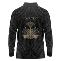 Personalized Haiti First Black Republic Long Sleeve Polo Shirt Negre Marron With Map And Flag