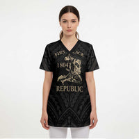 Personalized Haiti First Black Republic Scrub Top Negre Marron With Map And Flag - Polynesian Pride