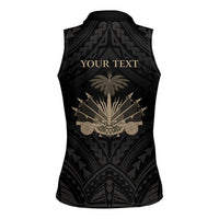 Personalized Haiti First Black Republic Women Sleeveless Polo Shirt Negre Marron With Map And Flag