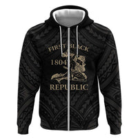 Personalized Haiti First Black Republic Zip Hoodie Negre Marron With Map And Flag LT9 Zip Hoodie Black - Polynesian Pride