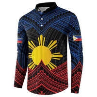 Personalized Philippines Button Sweatshirt Polynesian Tribal Tattoo with Filipino Flag Motif