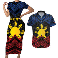 Personalized Philippines Couples Matching Short Sleeve Bodycon Dress and Hawaiian Shirt Polynesian Tribal Tattoo with Filipino Flag Motif