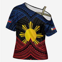 Personalized Philippines Cross Shoulder Shirt Polynesian Tribal Tattoo with Filipino Flag Motif - Polynesian Pride