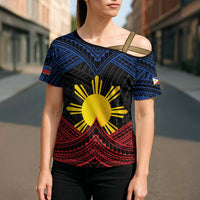 Personalized Philippines Cross Shoulder Shirt Polynesian Tribal Tattoo with Filipino Flag Motif - Polynesian Pride