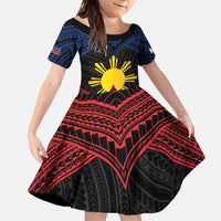 Personalized Philippines Family Matching Long Sleeve Bodycon Dress and Hawaiian Shirt Polynesian Tribal Tattoo with Filipino Flag Motif