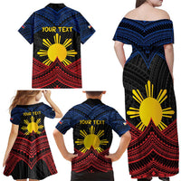 Personalized Philippines Family Matching Off Shoulder Maxi Dress and Hawaiian Shirt Polynesian Tribal Tattoo with Filipino Flag Motif
