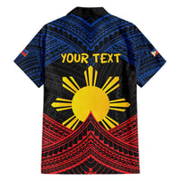 Personalized Philippines Family Matching Off Shoulder Short Dress and Hawaiian Shirt Polynesian Tribal Tattoo with Filipino Flag Motif