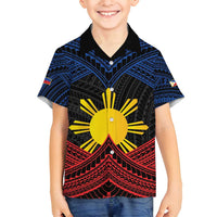 Personalized Philippines Family Matching Off Shoulder Short Dress and Hawaiian Shirt Polynesian Tribal Tattoo with Filipino Flag Motif