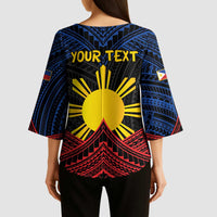 Personalized Philippines Kimono Sleeve Blouse Polynesian Tribal Tattoo with Filipino Flag Motif - Polynesian Pride