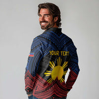 Personalized Philippines Long Sleeve Polo Shirt Polynesian Tribal Tattoo with Filipino Flag Motif