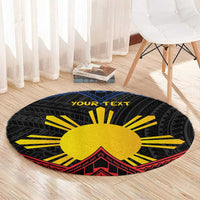Personalized Philippines Round Carpet Polynesian Tribal Tattoo with Filipino Flag Motif