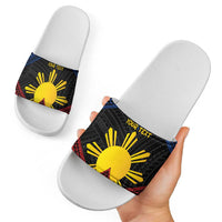 Personalized Philippines Slide Sandals Polynesian Tribal Tattoo with Filipino Flag Motif - Polynesian Pride