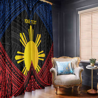 Personalized Philippines Window Curtain Polynesian Tribal Tattoo with Filipino Flag Motif