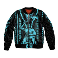 Aotearoa Father's Day Gift For Dad Sleeve Zip Bomber Jacket Aroha Ahau Ki A Koe Papa - Aqua Maori Style Pattern LT9 Unisex Aqua - Polynesian Pride