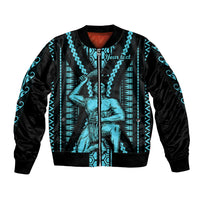 Personalised Aotearoa Father's Day Gift For Dad Sleeve Zip Bomber Jacket Aroha Ahau Ki A Koe Papa - Aqua Maori Style Pattern LT9 Unisex Aqua - Polynesian Pride