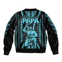 Personalised Aotearoa Father's Day Gift For Dad Sleeve Zip Bomber Jacket Aroha Ahau Ki A Koe Papa - Aqua Maori Style Pattern LT9 - Polynesian Pride
