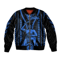 Aotearoa Father's Day Gift For Dad Bomber Jacket Aroha Ahau Ki A Koe Papa - Blue Maori Style Pattern LT9 Unisex Blue - Polynesian Pride