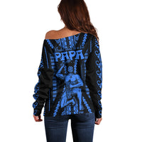 Aotearoa Father's Day Gift For Dad Off Shoulder Sweater Aroha Ahau Ki A Koe Papa - Blue Maori Style Pattern LT9 - Polynesian Pride