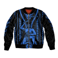 Personalised Aotearoa Father's Day Gift For Dad Sleeve Zip Bomber Jacket Aroha Ahau Ki A Koe Papa - Blue Maori Style Pattern LT9 Unisex Blue - Polynesian Pride
