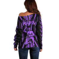 Custom Maori Fathers Day New Zealand Off Shoulder Sweater Aroha Ahau Ki A Koe Papa - Purple LT9 - Polynesian Pride