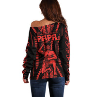 Maori Fathers Day New Zealand Off Shoulder Sweater Aroha Ahau Ki A Koe Papa - Red LT9 - Polynesian Pride