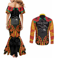Personalised Papua New Guinea Remembrance Day Couples Matching Mermaid Dress and Long Sleeve Button Shirt LT9 - Polynesian Pride